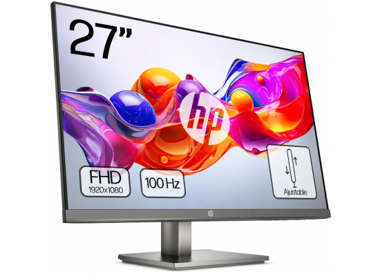 HP 527da 27" Ultraslim IPS Full HD 100Hz True-Color Low-Blue Light Filter w/ 99% sRGB 300 nits & High Adjustable High Stand & Speakers - Silver & Black