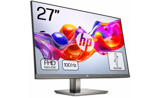 HP 527da 27" Ultraslim IPS Full HD 100Hz True-Color Low-Blue Light Filter w/ 99% sRGB 300 nits & High Adjustable High Stand & Speakers - Silver & Black