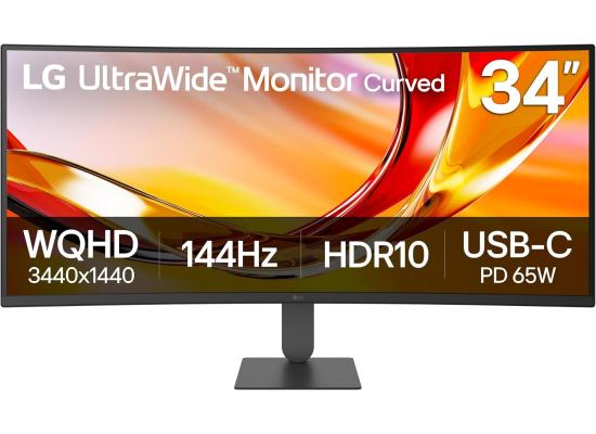 LG 34U640B 34" Curved 1800R 144Hz UltraWide™ QHD HDR 10 KVM Switch USB C up to 65w DP & HDMI - Black