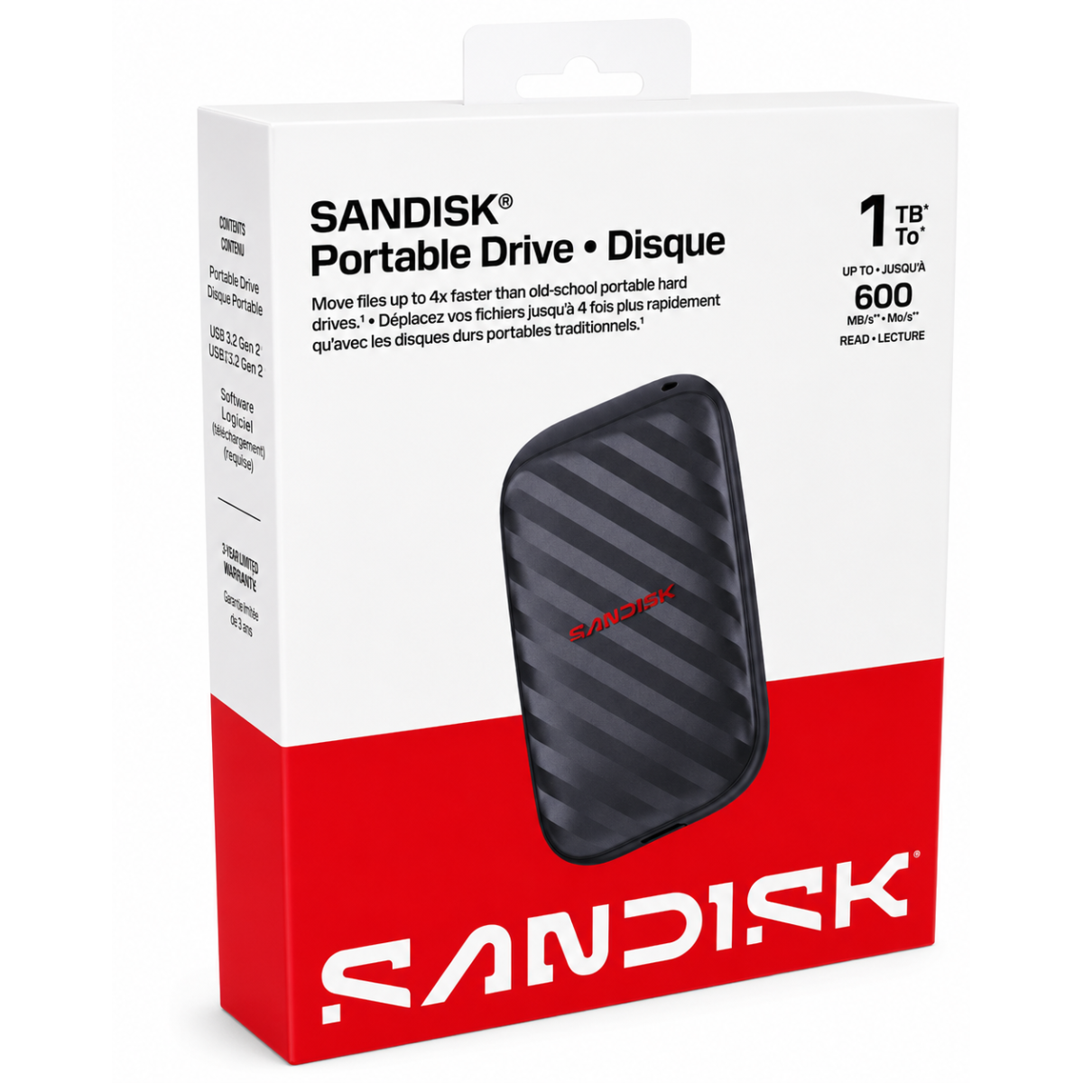 SANDISK Portable Drive 1TB USB-C External SSD Up to 600MB/s - Black