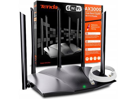 Tenda TX12 Pro Wi-Fi 6 AX3000 Smart Wi-Fi Router, Dual Band Gigabit Wireless Internet Wi-Fi 6 Router, 5 * 6dBi High-Gain Antennas, 3 Gigabit LAN Ports, WPA3+OFDMA+MU-MIMO - Black