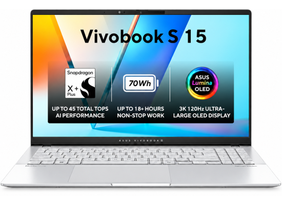 ASUS Vivobook S 15 S5507QA-MA007W Snapdragon X Plus 16GB 1TB 15.6-inch 3K OLED 120Hz - Cool Silver
