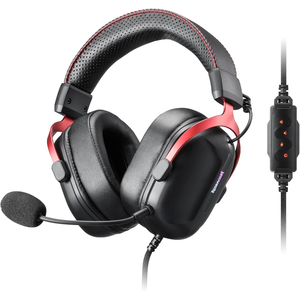 Redragon H312 Cybill USB Wired Gaming Headphone , 7.1 Surround Sound , Driver 50mm , Aluminum Frame , Noise-cancelling Mic , RGB lighting , Black