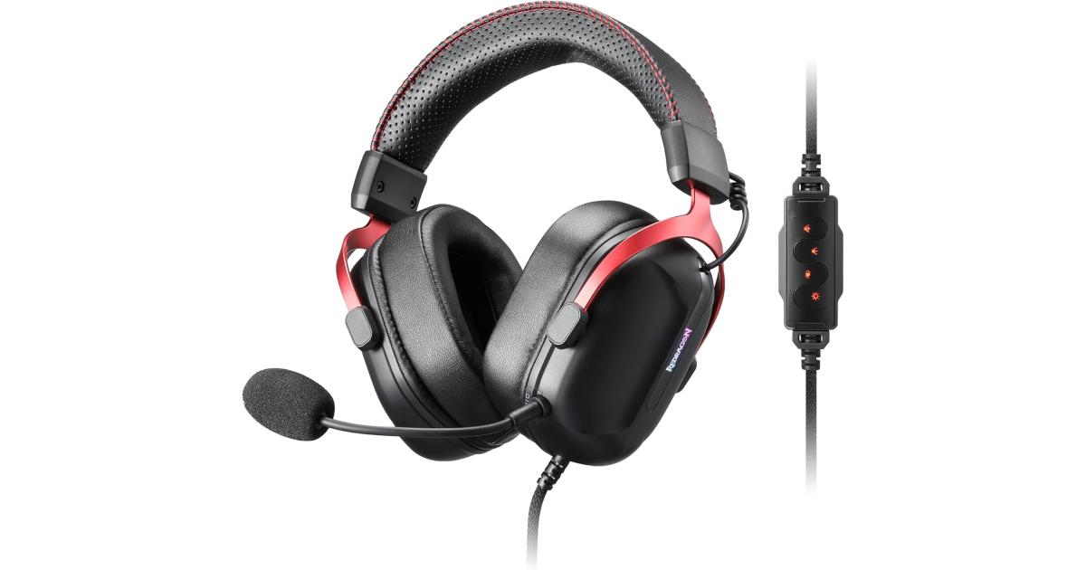 سماعة رأس سلكية للألعاب Redragon H312 Cybill USB، صوت محيطي 7.1، مشغل 50 مم، إطار من الألومنيوم، ميكروفون عازل للضوضاء، إضاءة RGB، أسود