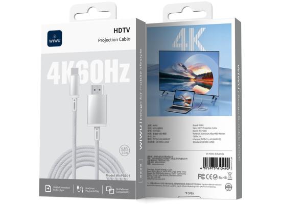 WiWU Wi-PS001 4K 60Hz USB-C to HDMI Projection Cable 2m - White