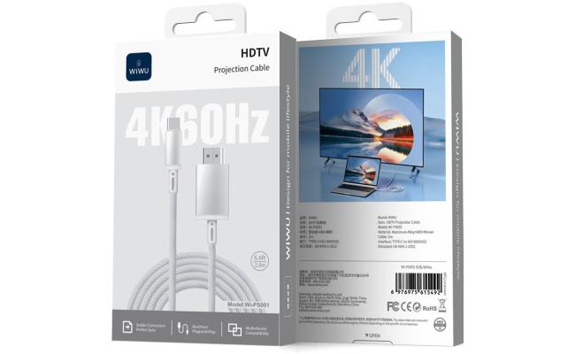 WiWU Wi-PS001 4K 60Hz USB-C to HDMI Projection Cable 2m - White