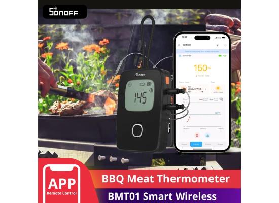 SONOFF BMT01 BBQ Meat Thermometer Wireless Smart Grilling Tool Cooking Temperature Alerts Timer Reminder Temp Chart EWeLink APP