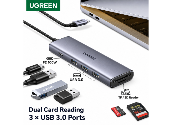 UGREEN CM511 6-in-1 USB-C Hub with 100W PD & SD/TF Card Reader - Grey
