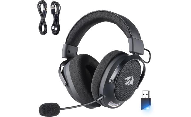 Redragon H858 3-Mode Wireless Gaming Headset, 7.1 Surround Sound, 53 mm Drivers, Memory Foam Ear Pads, Detachable Noise-canceling Microphone, Over-Ear Headphones Works for Mobile, PC/PS5/NS