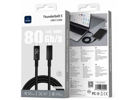 WiWU Wi-C102 Thunderbolt 5 Cable 120Gbps 240W 1.8m
