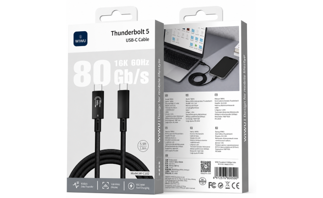 WiWU Wi-C102 Thunderbolt 5 Cable 120Gbps 240W 1.8m WiWU Wi-C102 Thunderbolt 5 Cable 120Gbps 240W 1.8m