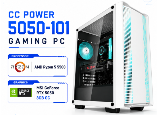 CC POWER 5050-101 Gaming PC – AMD Ryzen 5 5500 | MSI GeForce RTX 5050 8GB OC | 16GB DDR4 | 500GB NVMe