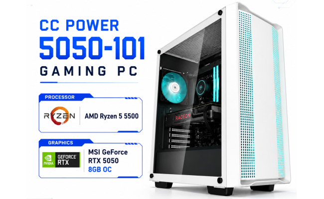 CC POWER 5050-101 Gaming PC – AMD Ryzen 5 5500 | MSI GeForce RTX 5050 8GB OC | 16GB DDR4 | 500GB NVMe CC POWER 5050-101 Gaming PC – AMD Ryzen 5 5500 | MSI GeForce RTX 5050 8GB OC | 16GB DDR4 | 500GB NVMe