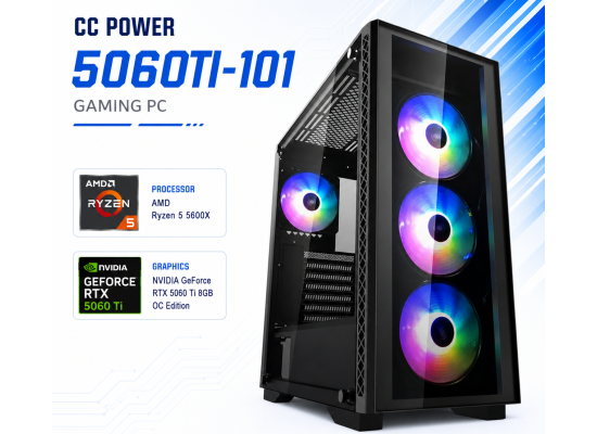CC POWER 5060TI-101 Gaming PC – AMD Ryzen 5 5600X | GeForce RTX 5060 Ti 8GB | 16GB DDR4 | 500GB NVMe