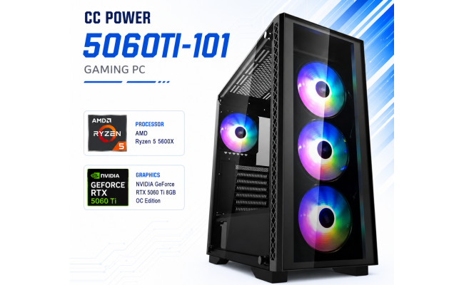 CC POWER 5060TI-101 Gaming PC – AMD Ryzen 5 5600X | GeForce RTX 5060 Ti 8GB | 16GB DDR4 | 500GB NVMe