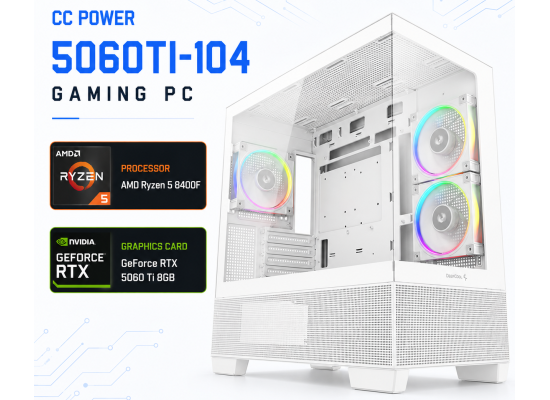CC POWER 5060TI-104 Gaming PC – AMD Ryzen 5 8400F | GeForce RTX 5060 Ti 8GB | 16GB DDR5 | 500GB NVMe
