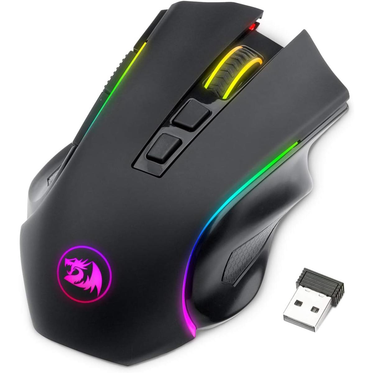 Redragon M602 Wireless Griffin RGB Gaming Mouse, Tri-Mode 2.4G/USB-C/Bluetooth Mouse Gaming, RGB Spectrum Backlit Ergonomic Mouse with 7 Programmable Backlight Modes up to 8000 DPI for Win PC Gamers