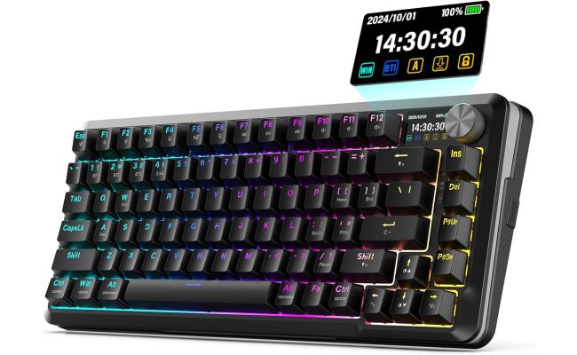 Redragon K708 Wireless Mechanical Keyboard with Screen, Volume Knob & Pre-Lubed Switches - Tri-Mode (Bluetooth/2.4G/USB-C) RGB Gasket Gaming Keyboard, Hot Swappable, 4000mAh Battery for PC, Mac, etc.