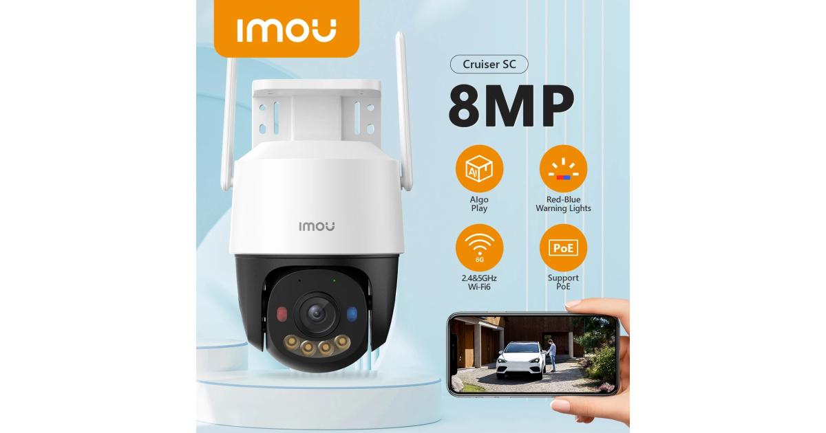 كاميرا IMOU Cruiser SC 8MP 4K WiFi أضواء تحذير باللون الأحمر والأزرق في الهواء الطلق كاميرا أمان POE رؤية ليلية ملونة AI كشف الإنسان