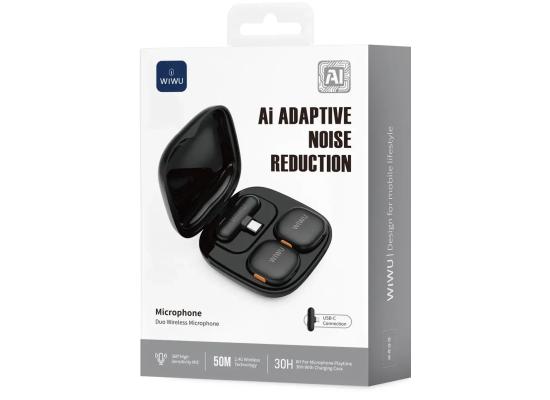 WiWU Wi-WM006 AI Noise Cancelling Wireless Lavalier Microphone - Black