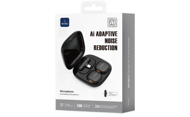 WiWU Wi-WM006 AI Noise Cancelling Wireless Lavalier Microphone - Black