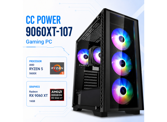 CC POWER 9060XT-107 Gaming PC – AMD Ryzen 5 5600X | Radeon RX 9060 XT 16GB | 16GB DDR4 | 500GB NVMe