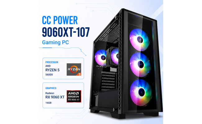 CC POWER 9060XT-107 Gaming PC – AMD Ryzen 5 5600X | Radeon RX 9060 XT 16GB | 16GB DDR4 | 500GB NVMe CC POWER 9060XT-107 Gaming PC – AMD Ryzen 5 5600X | Radeon RX 9060 XT 16GB | 16GB DDR4 | 500GB NVMe