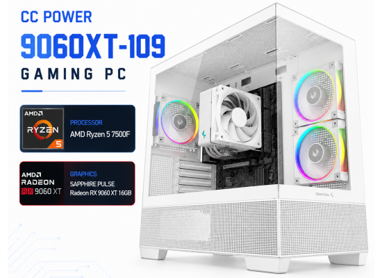 CC POWER 9060XT-109 Gaming PC – AMD Ryzen 5 7500F | Radeon RX 9060 XT 16GB | 16GB DDR5 | 500GB NVMe