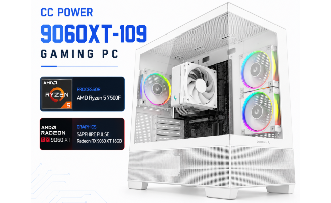 CC POWER 9060XT-109 Gaming PC – AMD Ryzen 5 7500F | Radeon RX 9060 XT 16GB | 16GB DDR5 | 500GB NVMe