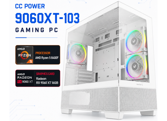 CC POWER 9060XT-103 Gaming PC – AMD Ryzen 5 8400F | Radeon RX 9060 XT 16GB | 16GB DDR5 | 500GB NVMe
