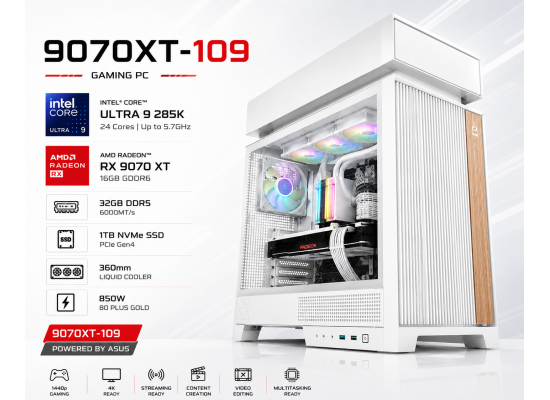 Powered By ASUS 9070XT-109 Gaming PC | Core Ultra 9 285K | Radeon RX 9070 XT 16GB | 32GB DDR5 | 1TB NVMe product thumbnail 2