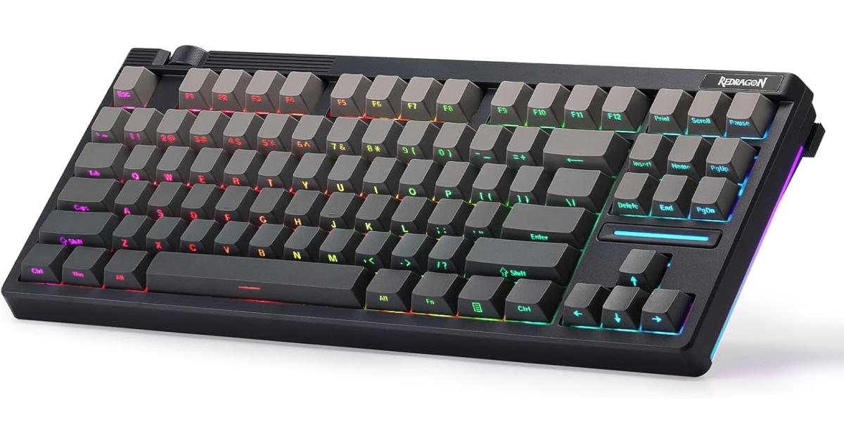 كيبورد ميكانيكي Redragon K729 PRO 80% Wireless Gasket RGB Gaming Keyboard, 3-Mode TKL w/Knob Control, Gradient PBT Keycaps, Hot-Swap South-Facing Socket & 5-Layer Dampener, Custom Silent Switch