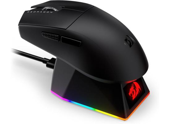 Redragon K1NG M999 Ultra Lightweight Wireless Gaming Mouse with RGB Magnetic Charging Dock, BT/2.4G Wireless/Wired Optical Mice, 45000 DPI, 5 Programmable Buttons for PC/Mac, Black