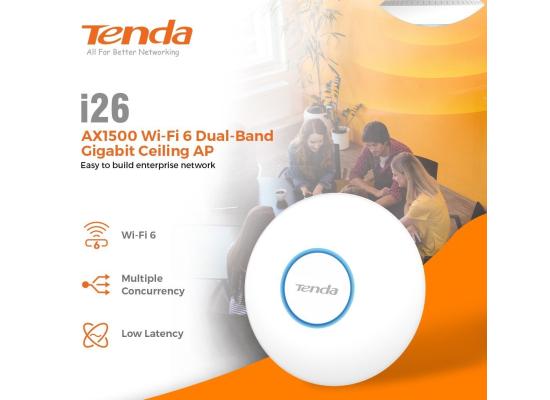 Tenda i26 AX1500 Wi-Fi 6 Dual Band Gigabit Ceiling Access Point | 2.4G/5G Dual-Band Concurrent | CloudFi | MU-MIMO, OFDMA | PoE+ 802.3af Standard