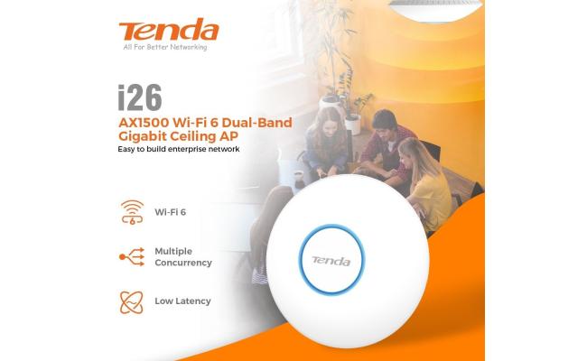 Tenda i26 AX1500 Wi-Fi 6 Dual Band Gigabit Ceiling Access Point | 2.4G/5G Dual-Band Concurrent | CloudFi | MU-MIMO, OFDMA | PoE+ 802.3af Standard