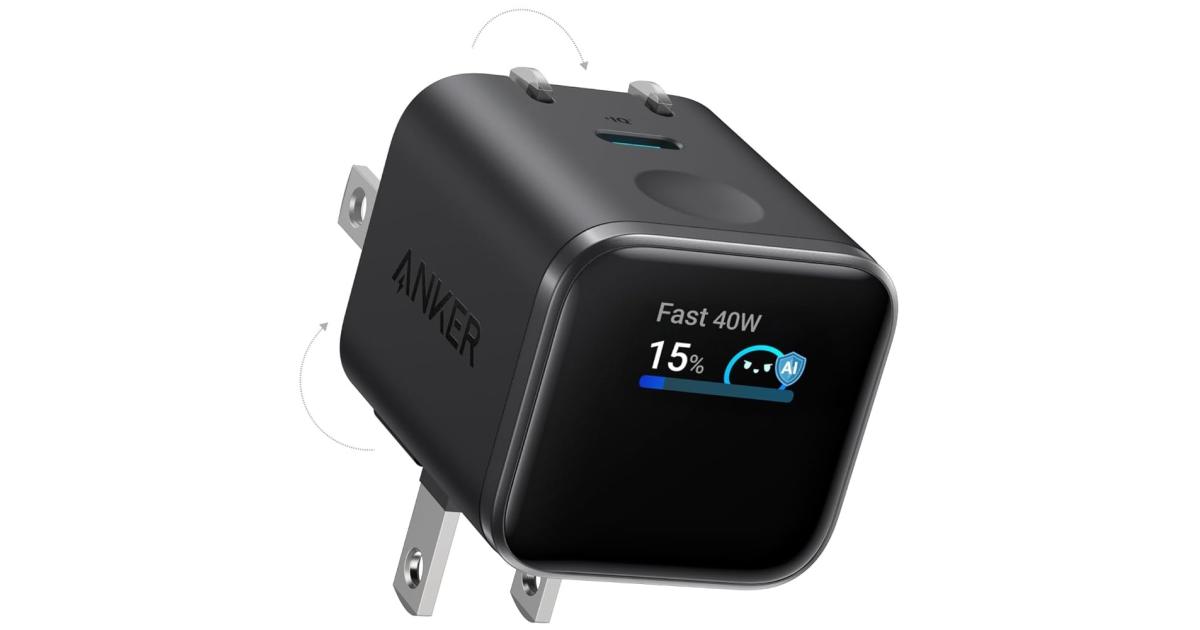 شاحن Anker Smart Display , Anker Nano USB C Block, 45W Max GaN Phone ,180° Foldable Plug,Smart Recognition,Built-in Care Mode,for iPhone17/16/15 - Black