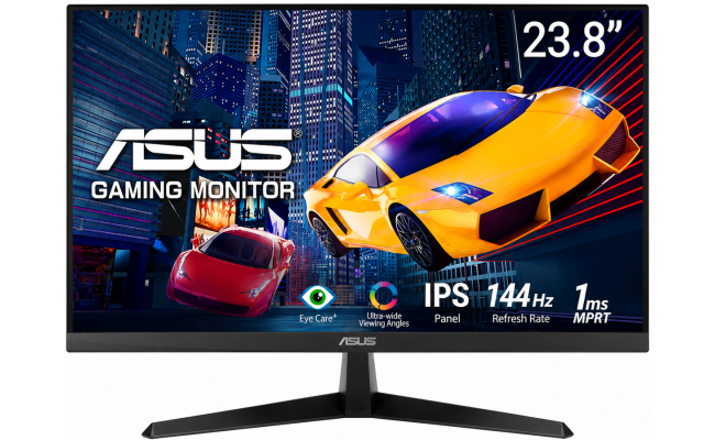 ASUS VY249HGE 24" Full HD IPS Eye Care Gaming Monitor, 144Hz (O/C), 1ms MBR, AMD FreeSync Premium, HDMI, VGA, Antibacterial Treatment , Black