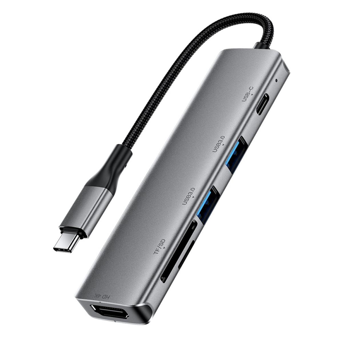 ACEFAST J18 6 in 1 USB-C Hub HDMI 4K 60Hz HD PD 90W Fast Charge Docking Station with SD / TF Card Slot - Gray