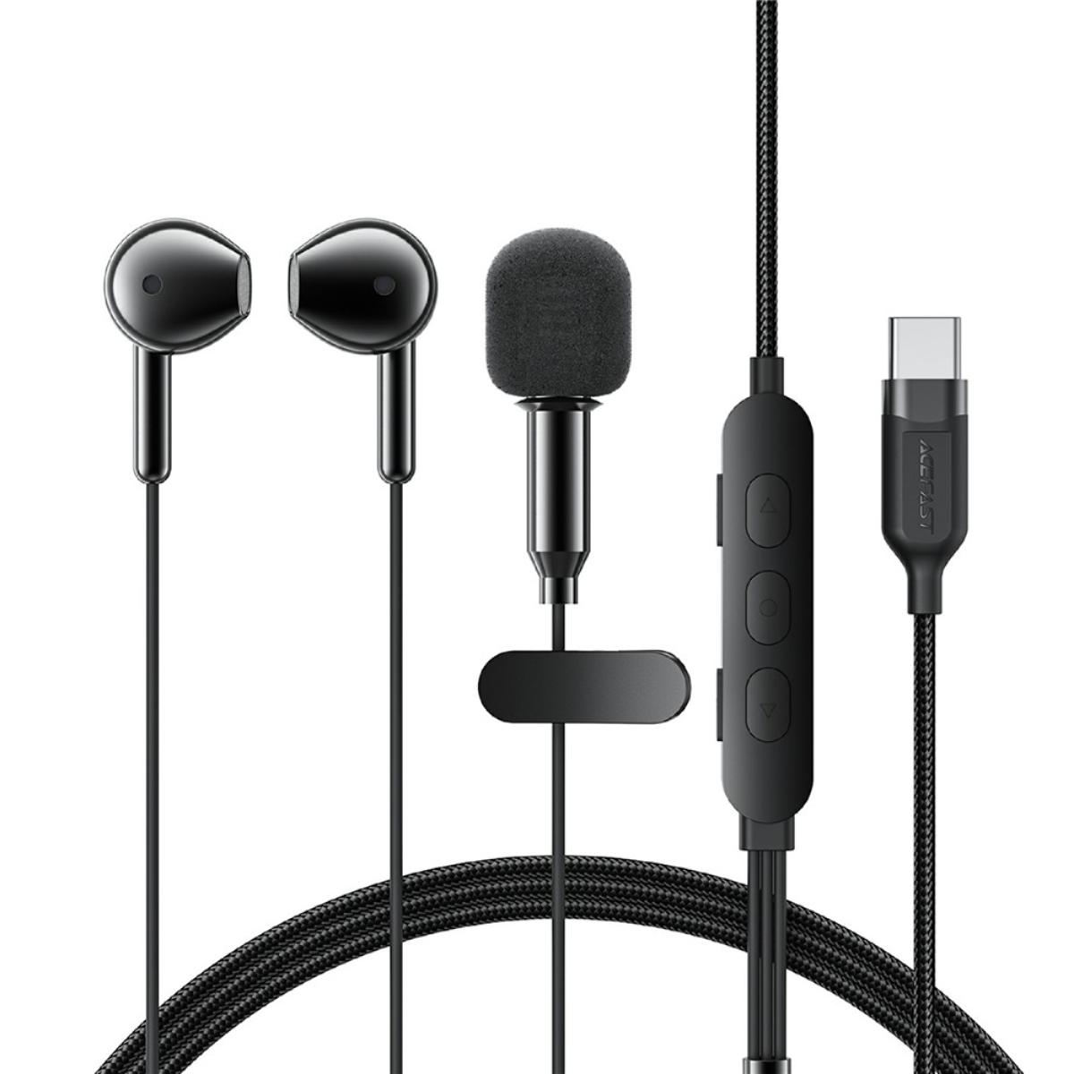 ACEFAST L12 USB-C Semi In-Ear Karaoke Wired Earphones Built-In Microphone for Live Streaming / Recording / Gaming - Black