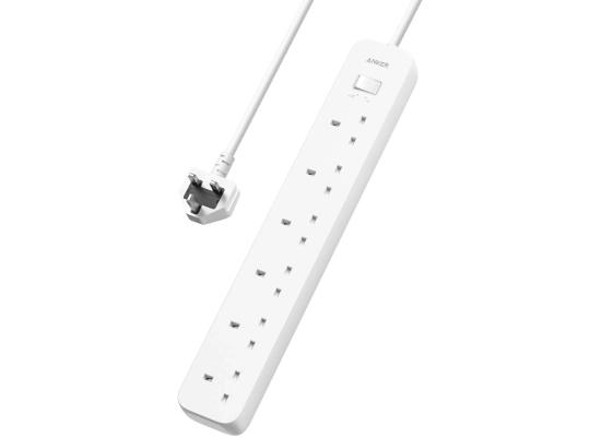 Anker Power Strip (6-in-1) AC Outlet, PowerIQ Technology, Surge Protection, Fire-Resistant Casing, On/Off Swtich, 1.8M Cable Length, White Color Extension
