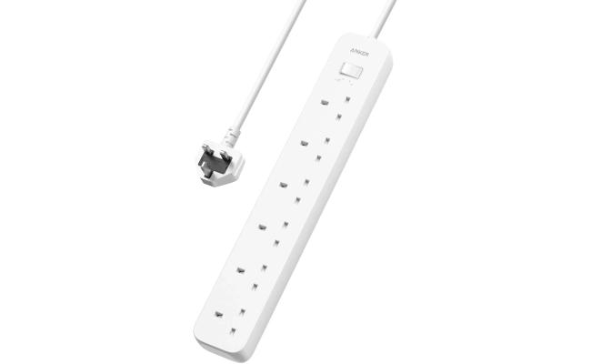 Anker Power Strip (6-in-1) AC Outlet, PowerIQ Technology, Surge Protection, Fire-Resistant Casing, On/Off Swtich, 1.8M Cable Length, White Color Extension