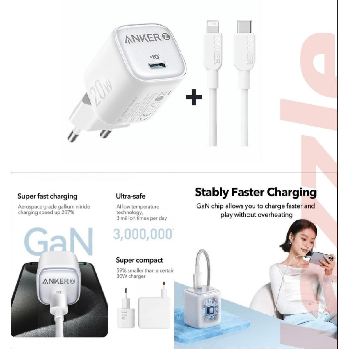 Anker Zolo 20W PD 3.0 USB-C Wall Charger with USB-C to Lightning Cable - White Anker Zolo 20W PD 3.0 USB-C Wall Charger with USB-C to Lightning Cable - White