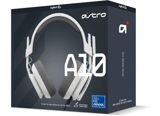 Logitech G Astro A10 Gen 2 Cross-Platform Wired Gaming Headset for PlayStation 5/4, Xbox S|X, Nintendo Switch, PC: 3.5mm Headphone Jack, 32mm Drivers, Flip-to-Mute Mic, Over-Ear - White/PS Edition