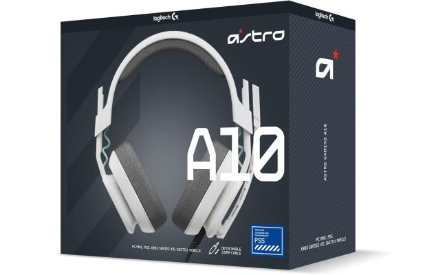 Logitech G Astro A10 Gen 2 Cross-Platform Wired Gaming Headset for PlayStation 5/4, Xbox S|X, Nintendo Switch, PC: 3.5mm Headphone Jack, 32mm Drivers, Flip-to-Mute Mic, Over-Ear - White/PS Edition