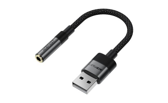 Acefast J13 Audio Adapter - Usb Male To Jack 3.5mm Female, Plug & Play, High-Fidelity Sound, No Delay, 15cm - Black