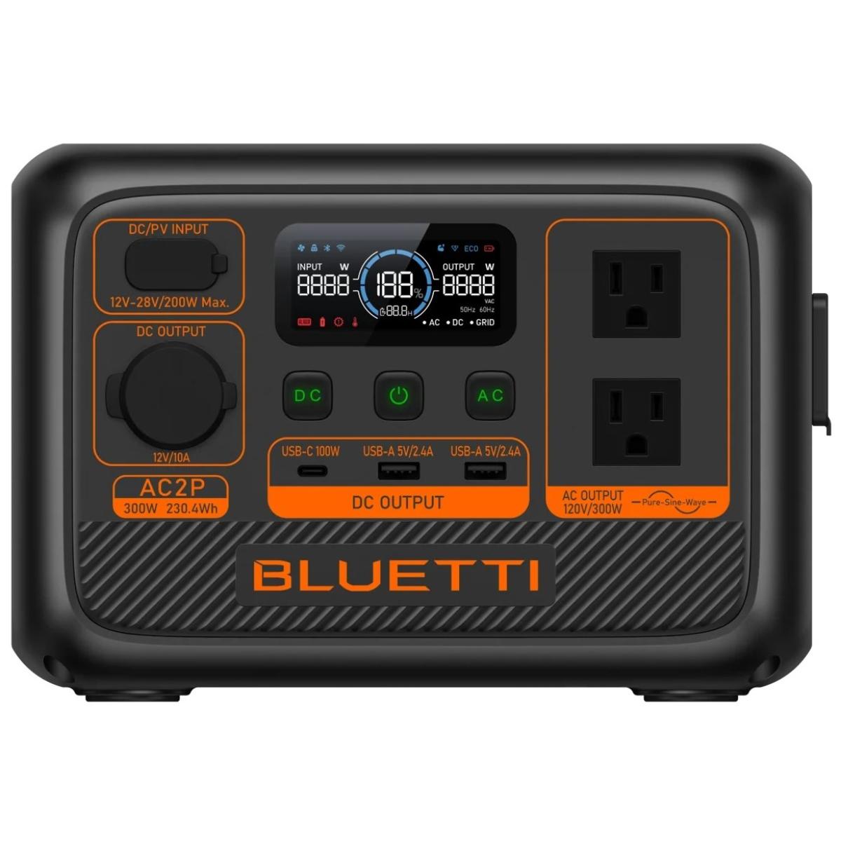 BLUETTI - AC2P Ultra-lightweight Portable Power Station Designed for Outdoor Activities, Camping, and Emergency Home Backup, 300W LiFePO4 Power Station (230.4 Wh Capacity)