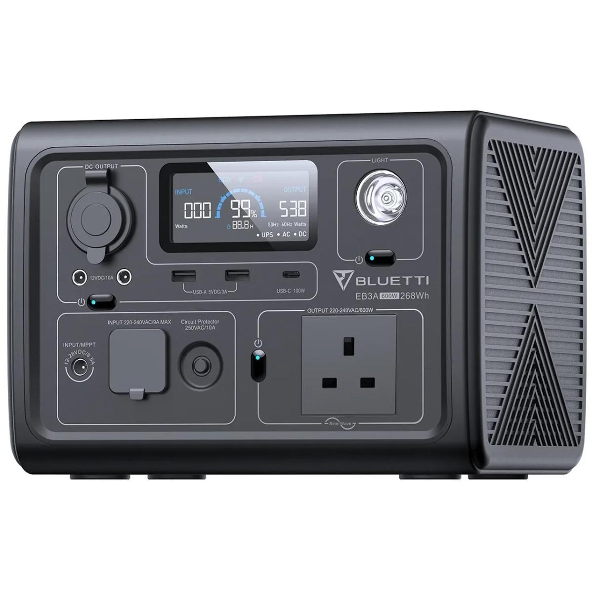 BLUETTI EB3A Portable Power Station, 268Wh Solar Generator LiFePO4 Battery Backup w/ 2 600W (1200W Surge) AC Outlets, Recharge from 0-80% in 30 Min., Mobile Wireless Charger, LFP Backup for Outdoor Camping, Trip, Power Outage - Gray