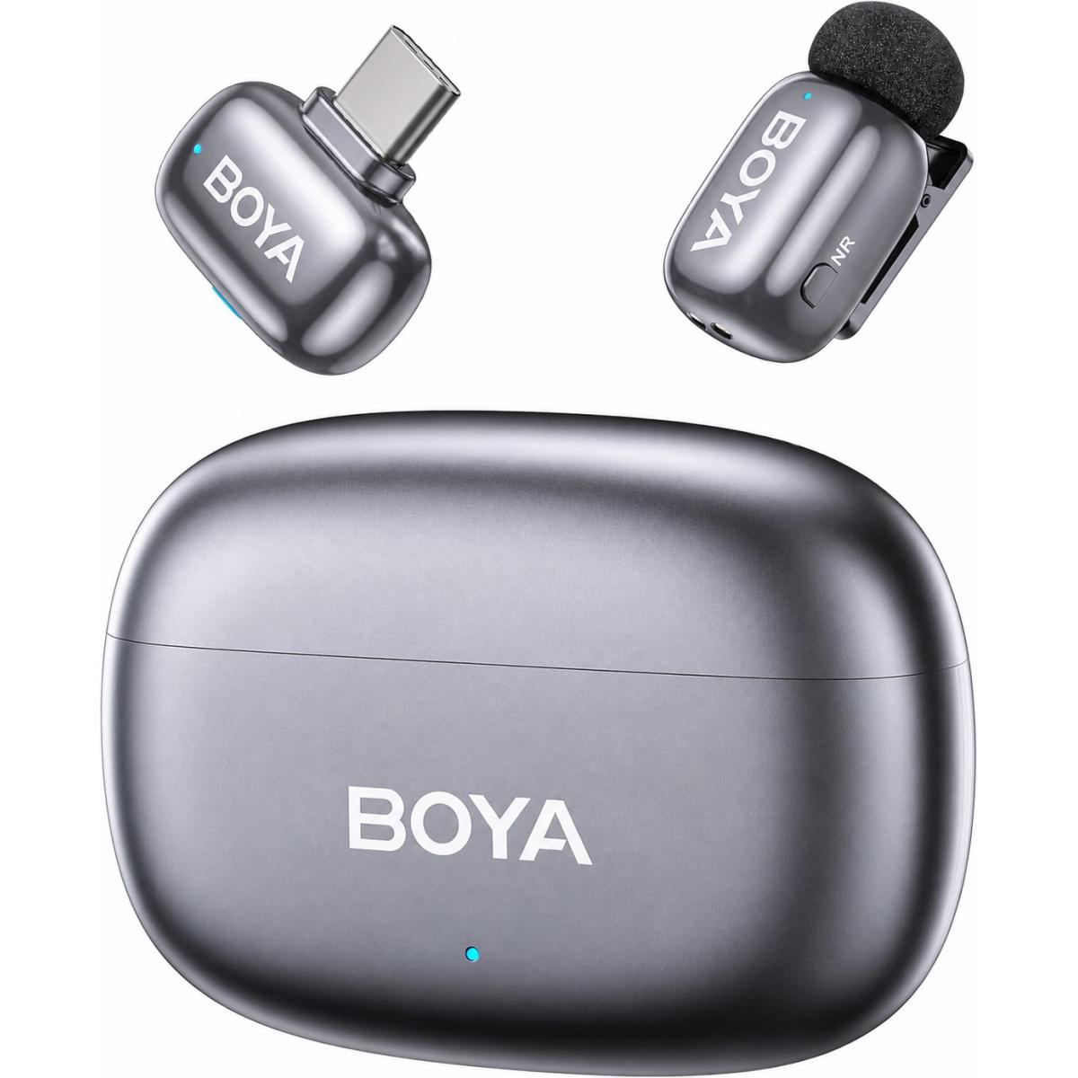 BOYA mini 2-05 Wireless Lavalier Microphone for iPhone 15-17/Android, Noise Cancellation Control, 48kHz/24-Bit, 30H Battery Mini Mic for Video Recording Interview Vlog (1TX + USB-C RX + Charging Case) - Space Gray