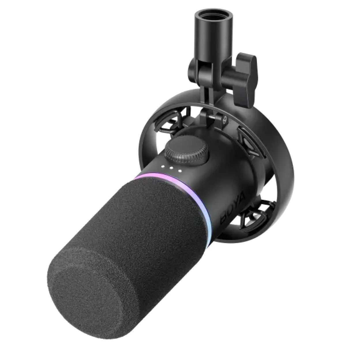 BOYA CastMic S60 USB & XLR RGB Dynamic Microphone, RGB & sound-reactive lighting for an immersive vibe, One-knob control for gain, volume, mix, and noise cancel - Black