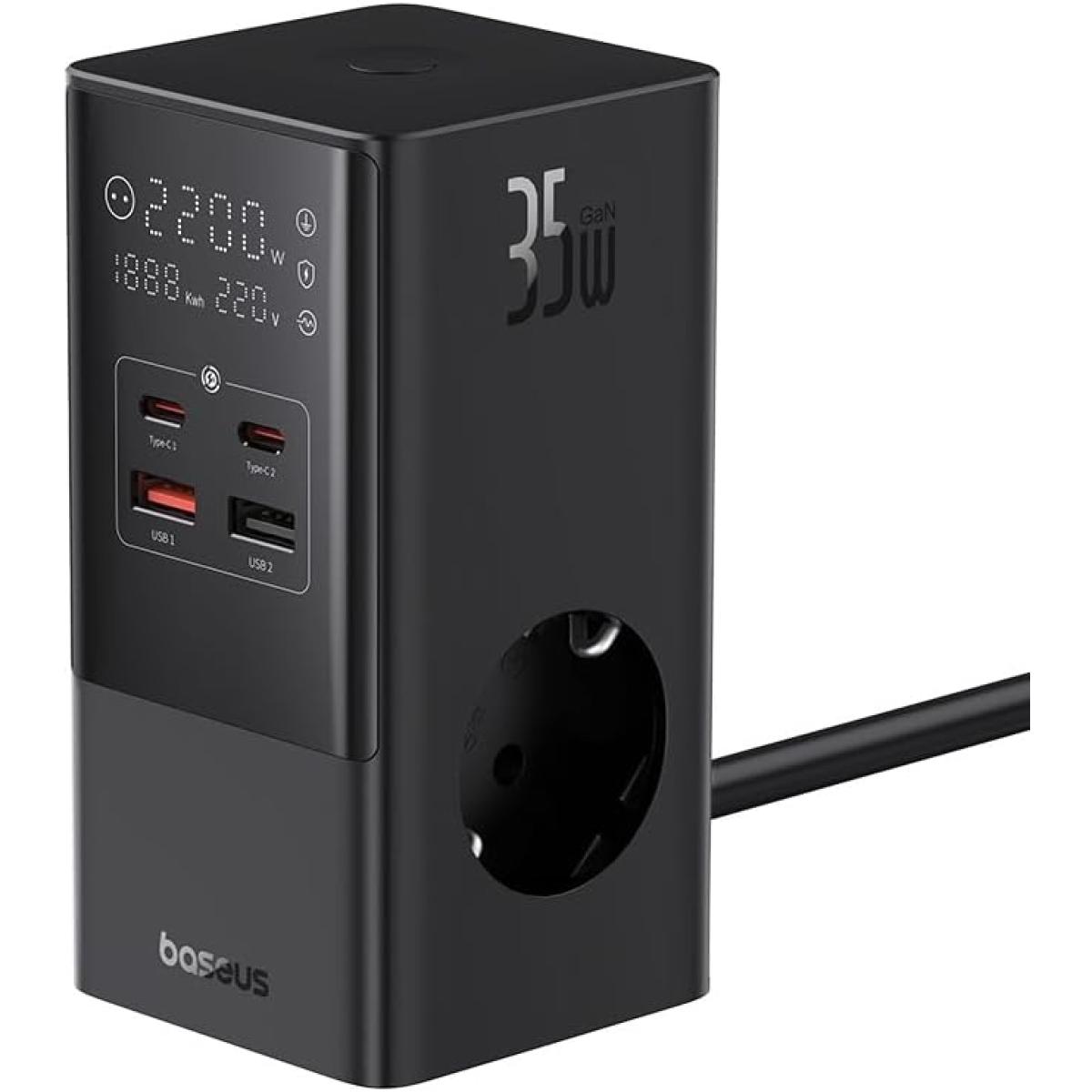 Baseus Power Combo Tower Digital Power Strip 3AC+2U+2C 35W with 1.5m Power Cord EU Cluster - Black
